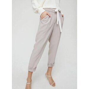 Aritzia Wilfred Gray Allant Cropped Ribbon Waist Tie Crepe Pants Size 0